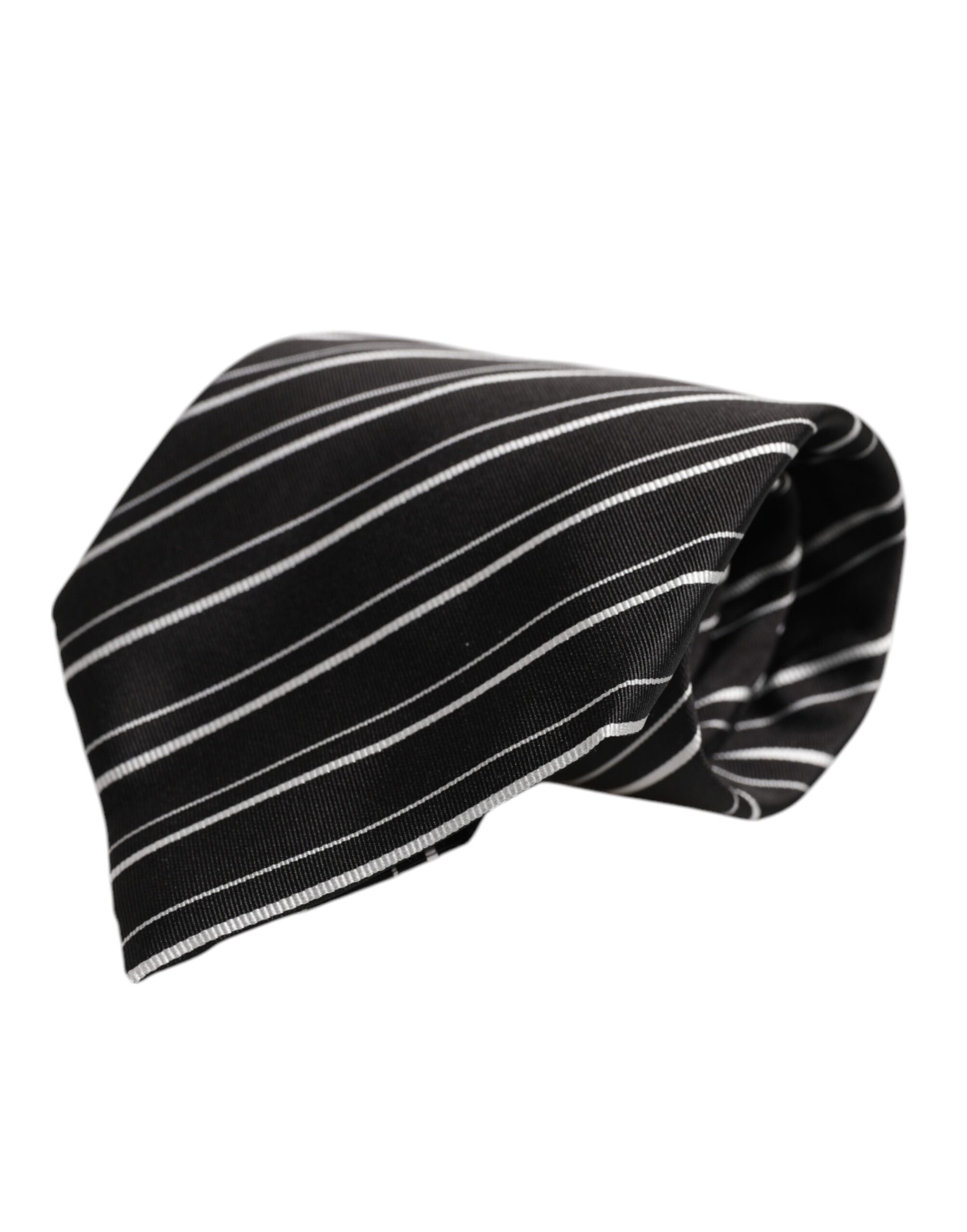 Dolce & Gabbana Black White Stripes Silk Adjustable Necktie Tie