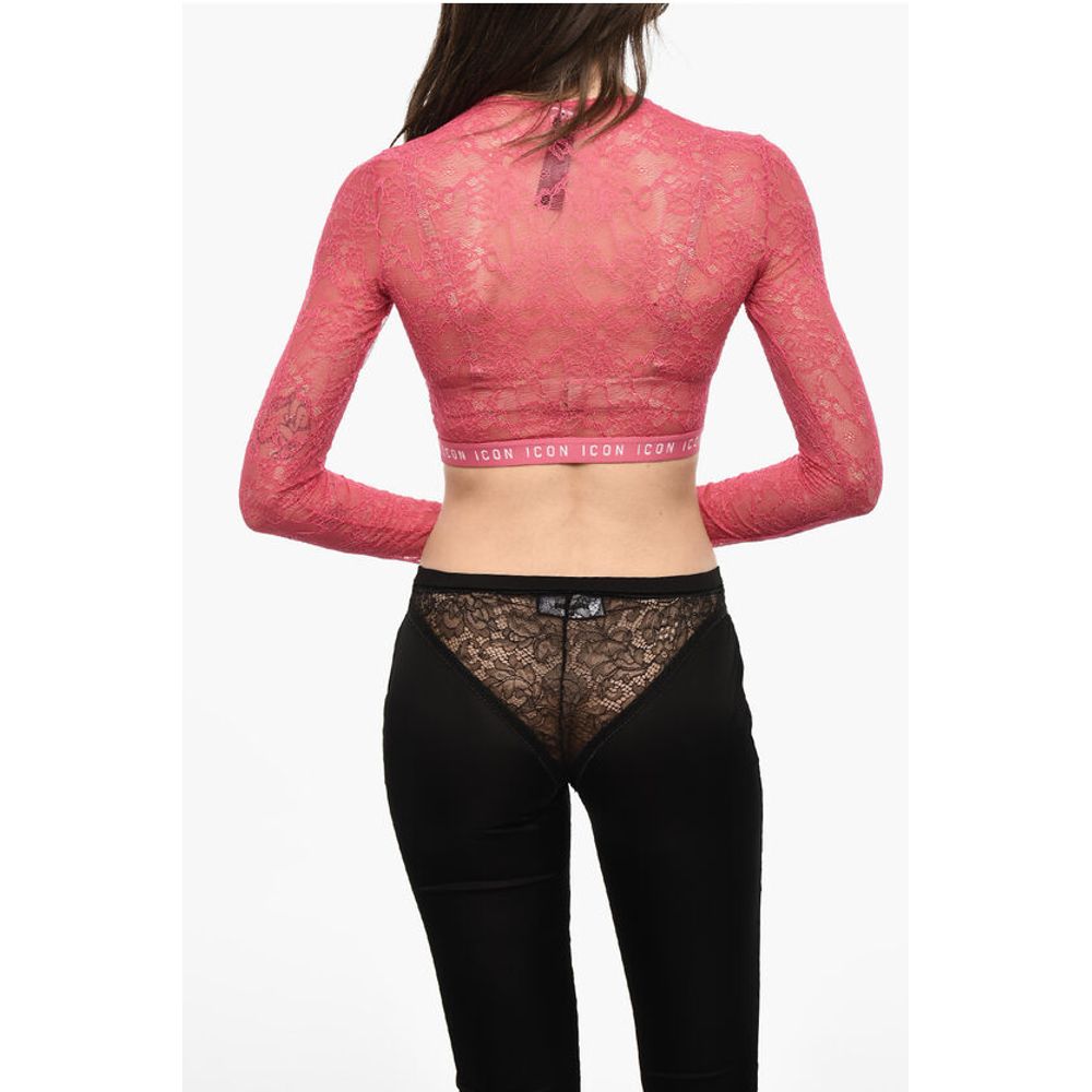 Dsquared² Lace Cropped Top with Logoed Band