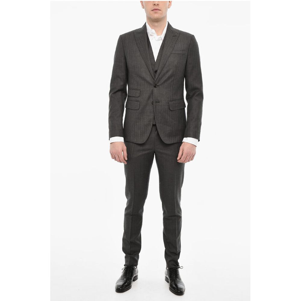 Dsquared² Pinstriped Single Breasted Wool Suit With Peak Lapel