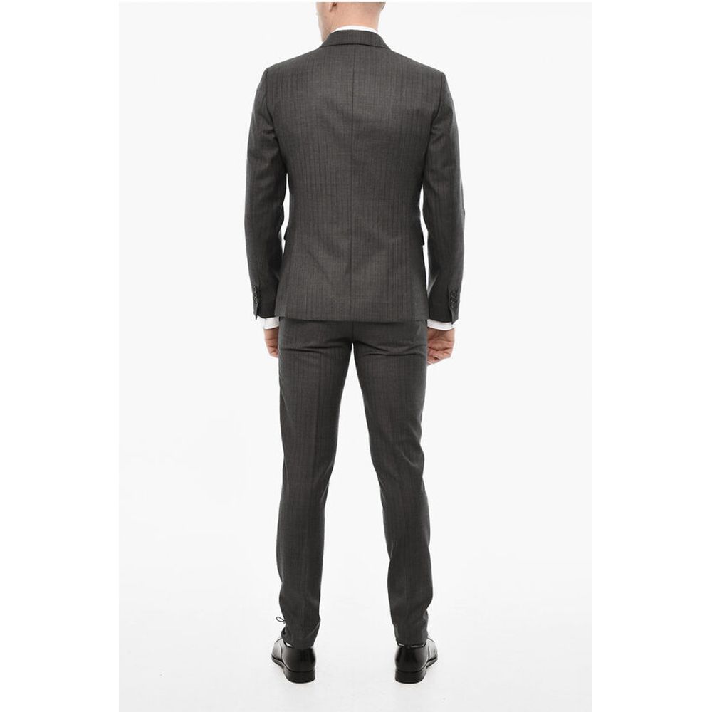 Dsquared² Pinstriped Single Breasted Wool Suit With Peak Lapel
