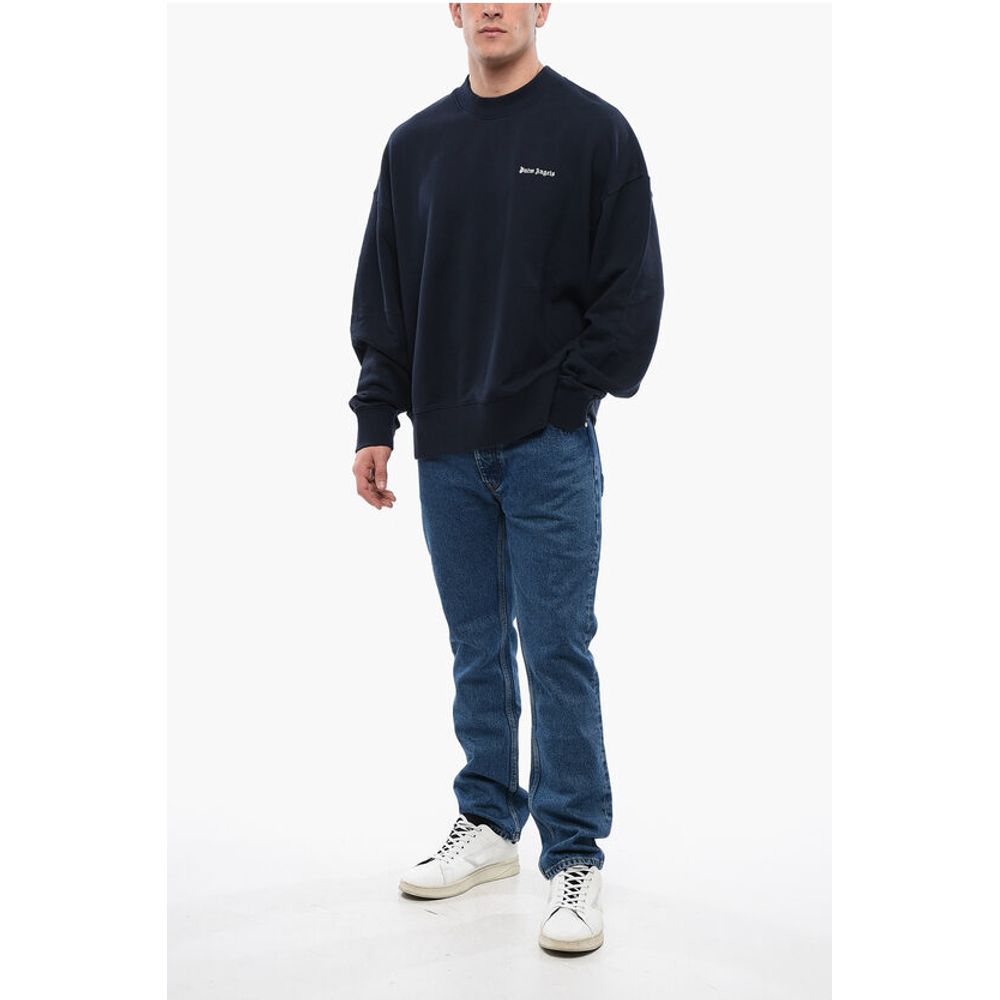 Palm Angels Crew Neck Brushed Cotton Sweatshirt with Embroidered Logo
