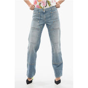 Palm Angels Light Washed Straight Fit Jeans With Knee-Panel