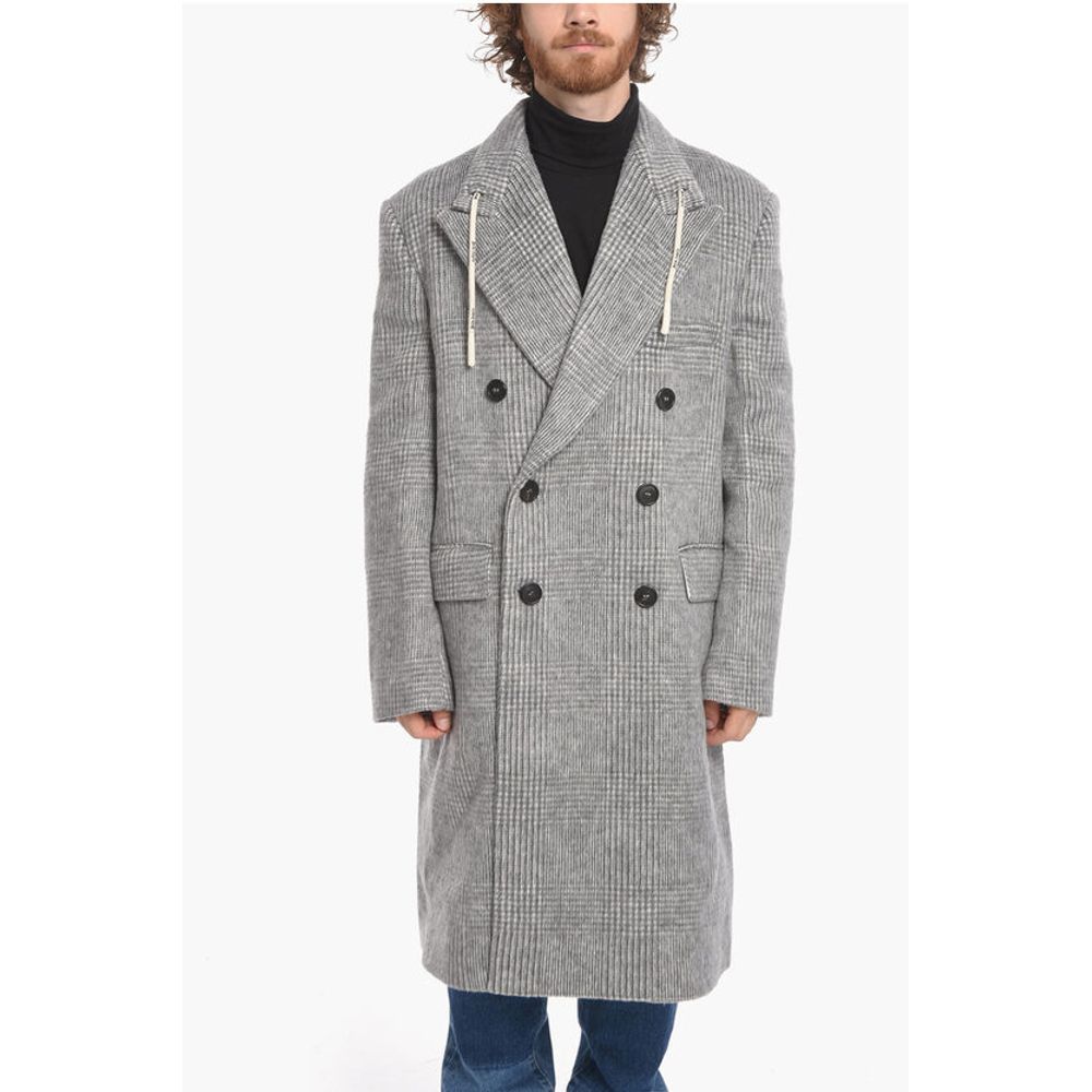 Palm Angels Double-breasted STRING District Check Wool Blend Coat