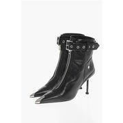 Alexander McQueen Front Zipped Leather Booties with Stiletto Heel 10cm