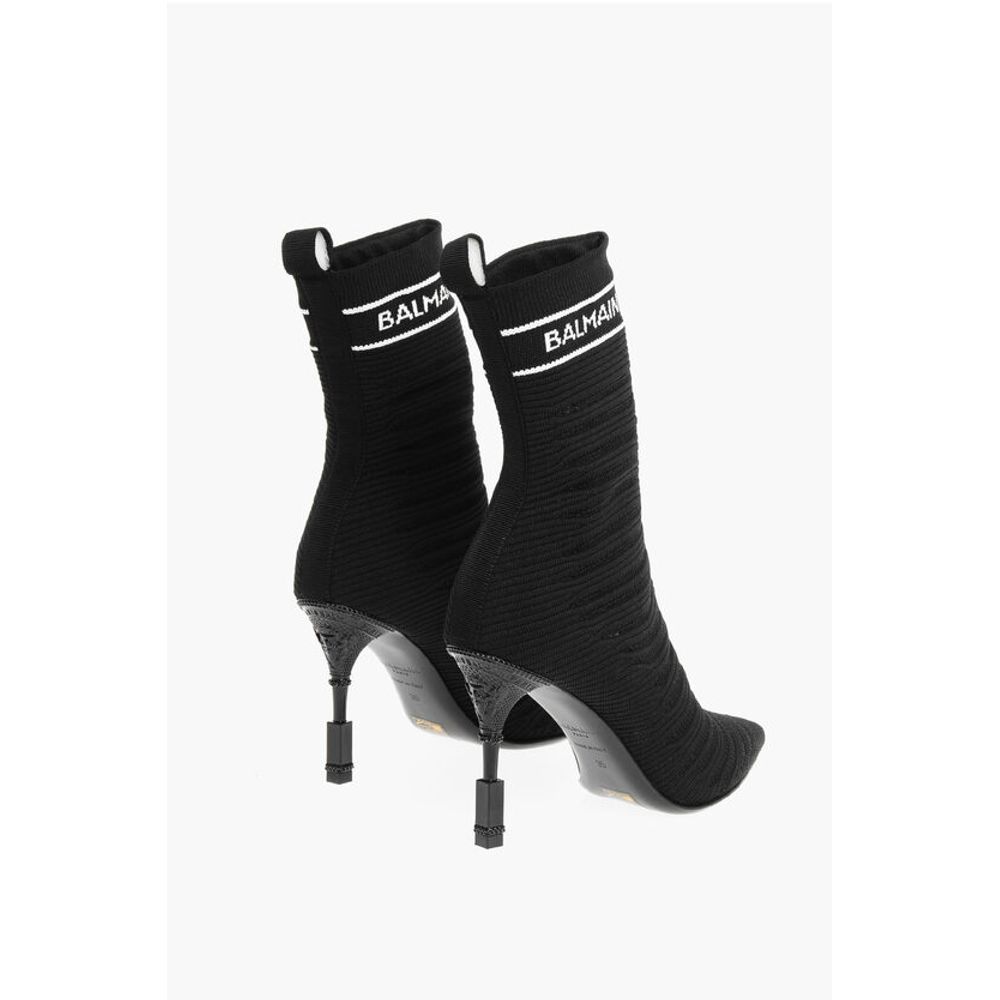 Balmain Sock Heeled Boots with Logo Print