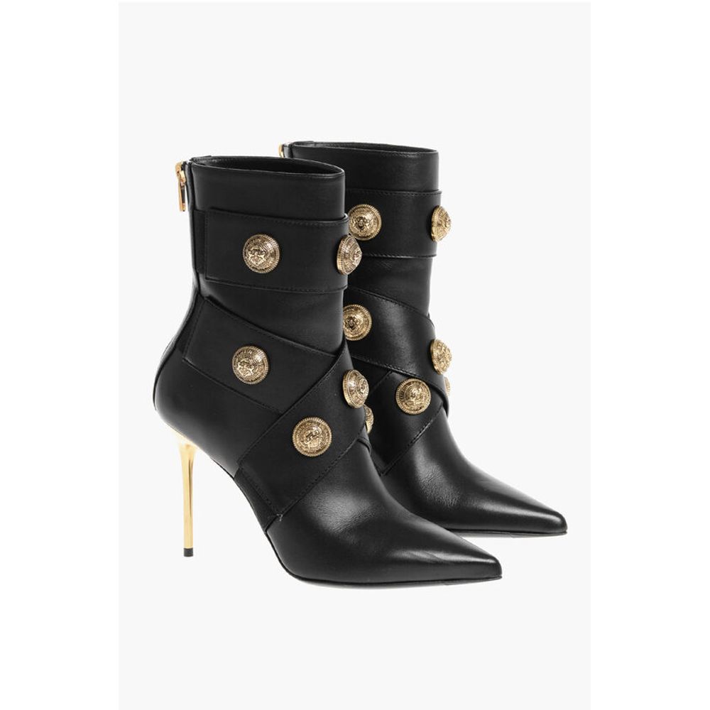 Balmain Leather ALMA Ankle Boots with Jewel Buttons