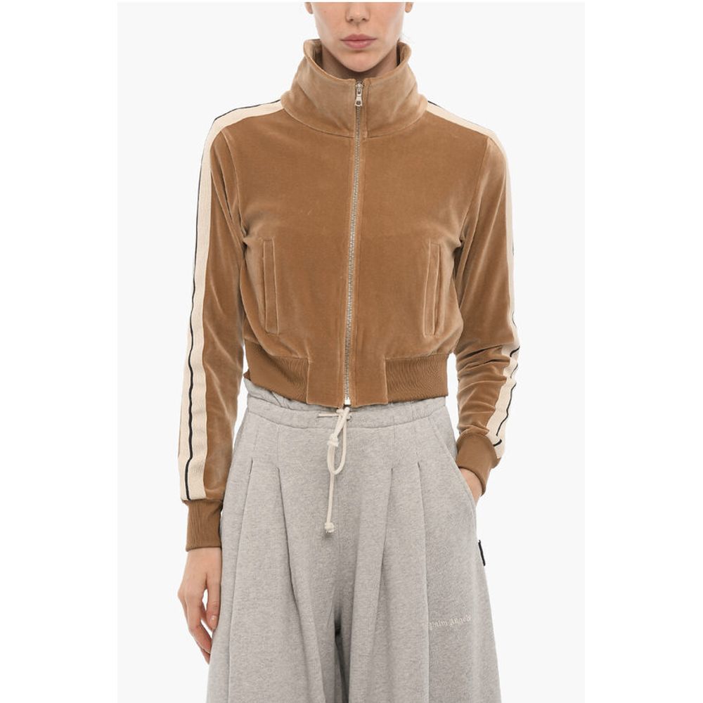 Palm Angels Velvet Sweatshirt with Zip Closure