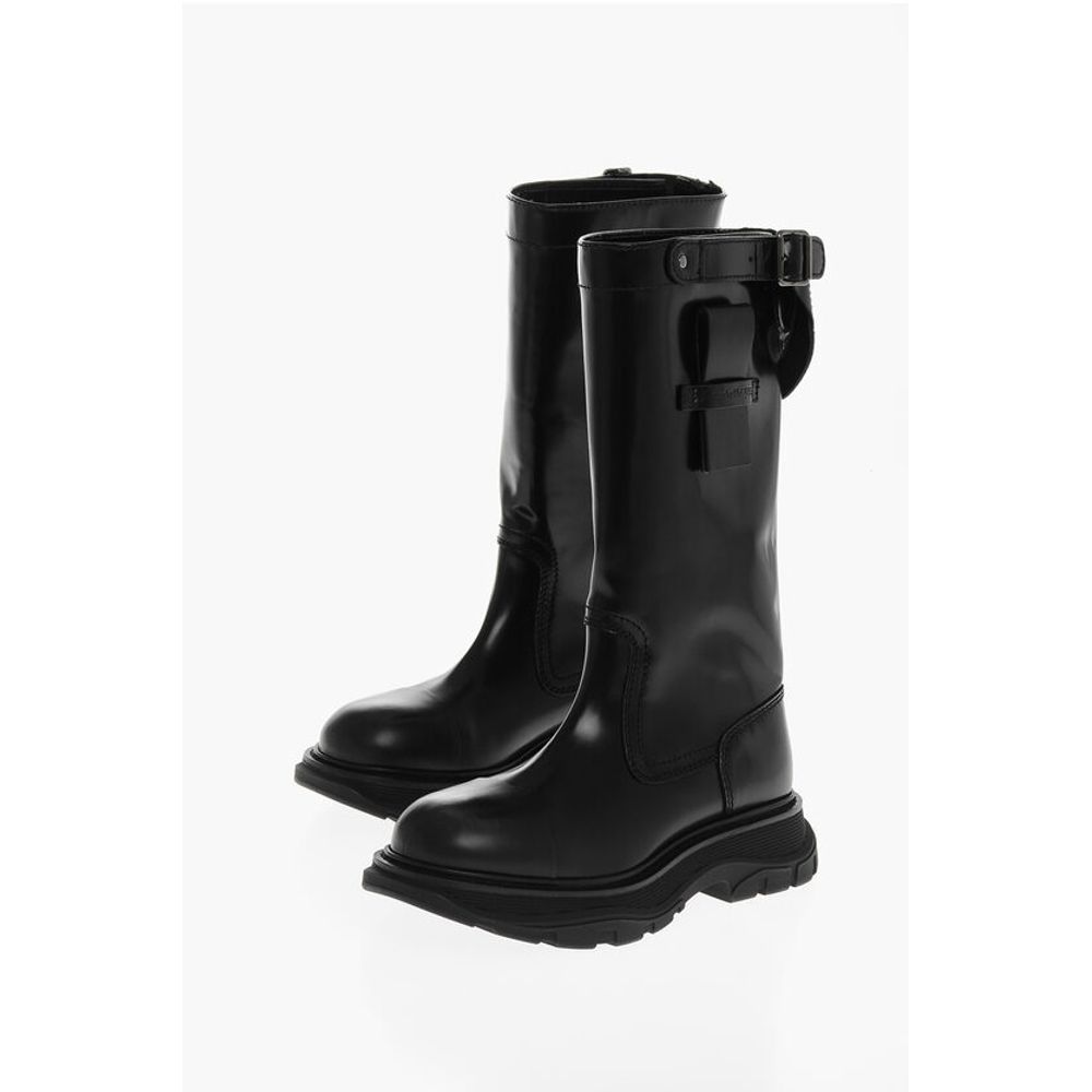Alexander McQueen Brushed Leather Boots with Buckle